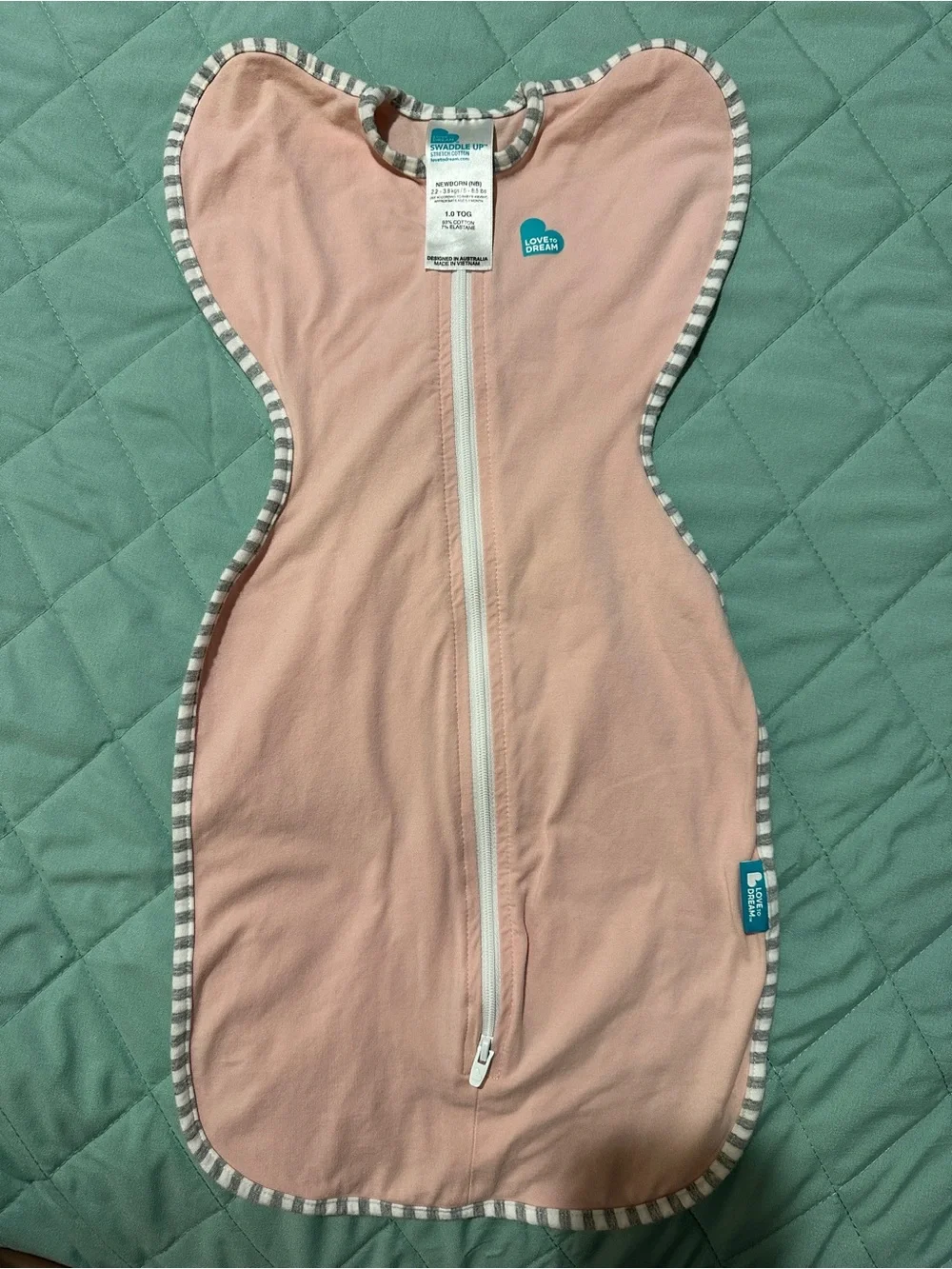 Love to Dream Pink Swaddle Sleep Sack with Grey Stripe Trim